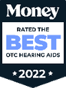 A badge award stating: Rated Best OTC Hearing Aid by Money Magazine.