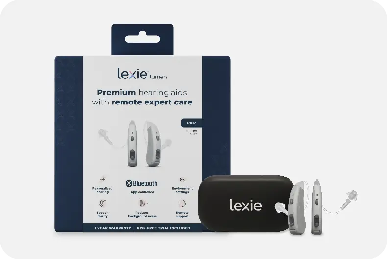 Package display of Lexie Lumen hearing aids